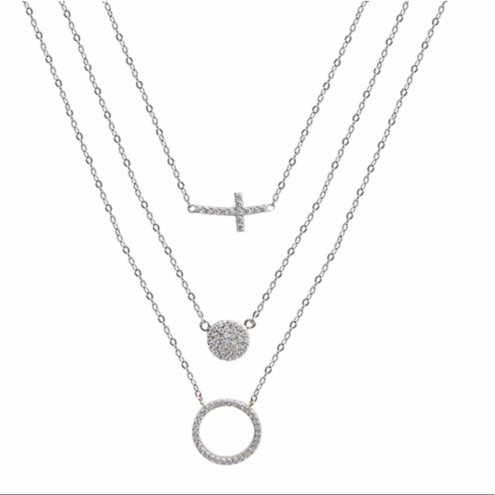 Three chain sparkling silver necklace.